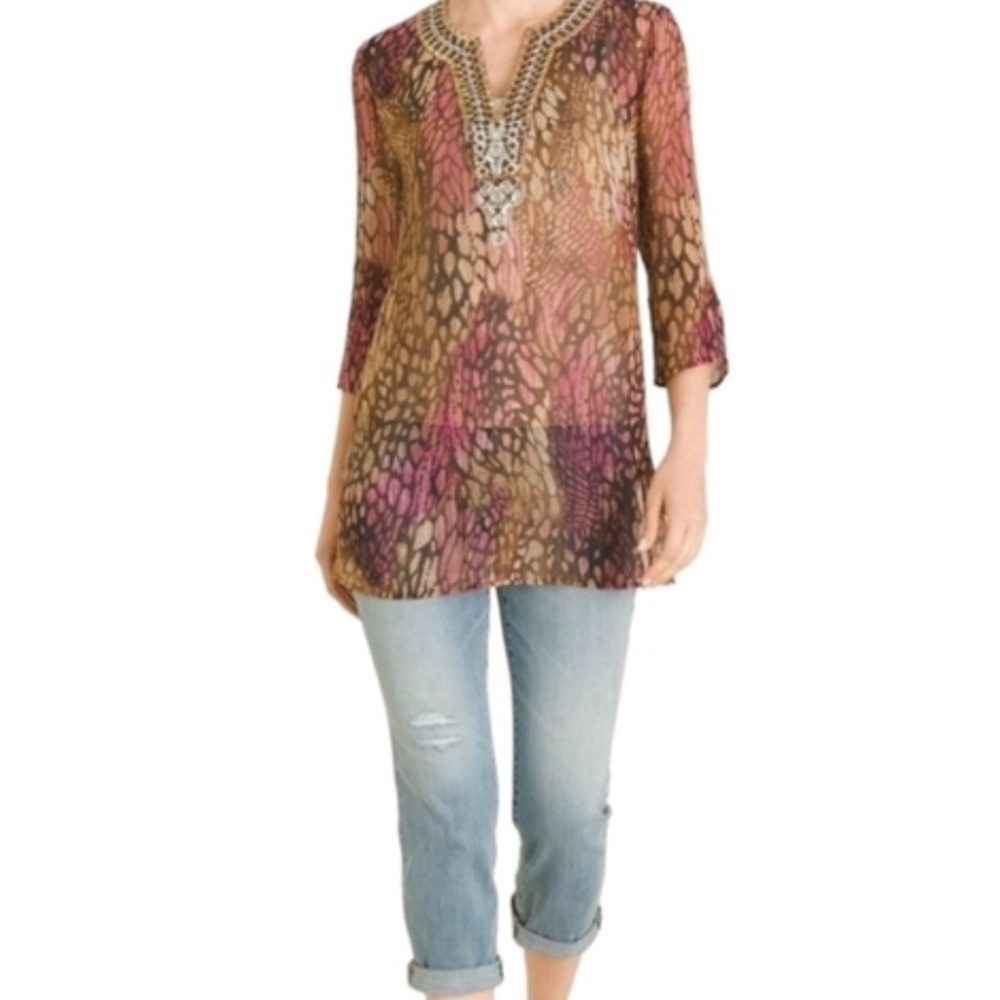 Gorgeous embellished animal print sheer top from Chicos size 1 EUC - Picture 3 of 12